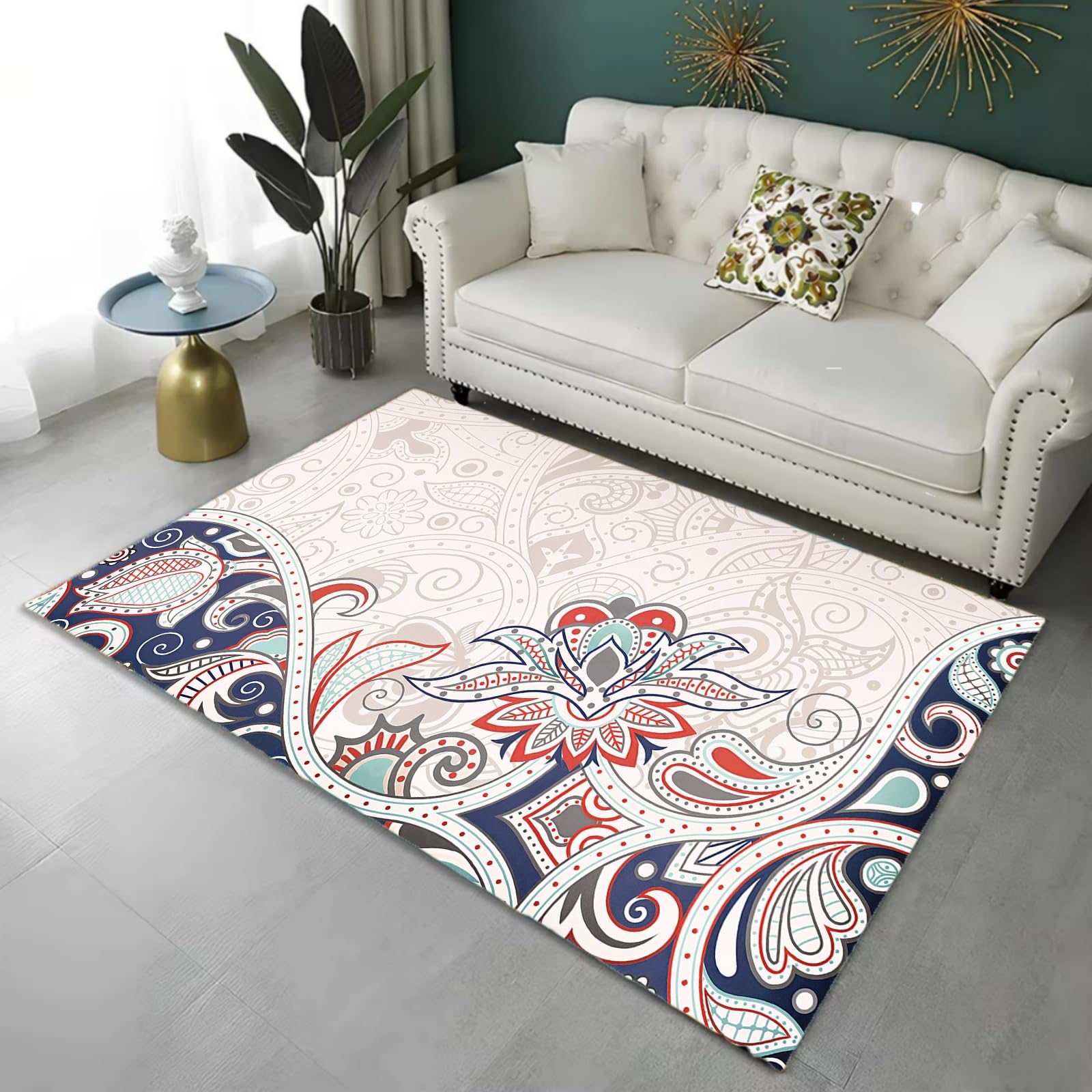 Tapis bohémien paisley floral vintage doux 160x200 cm