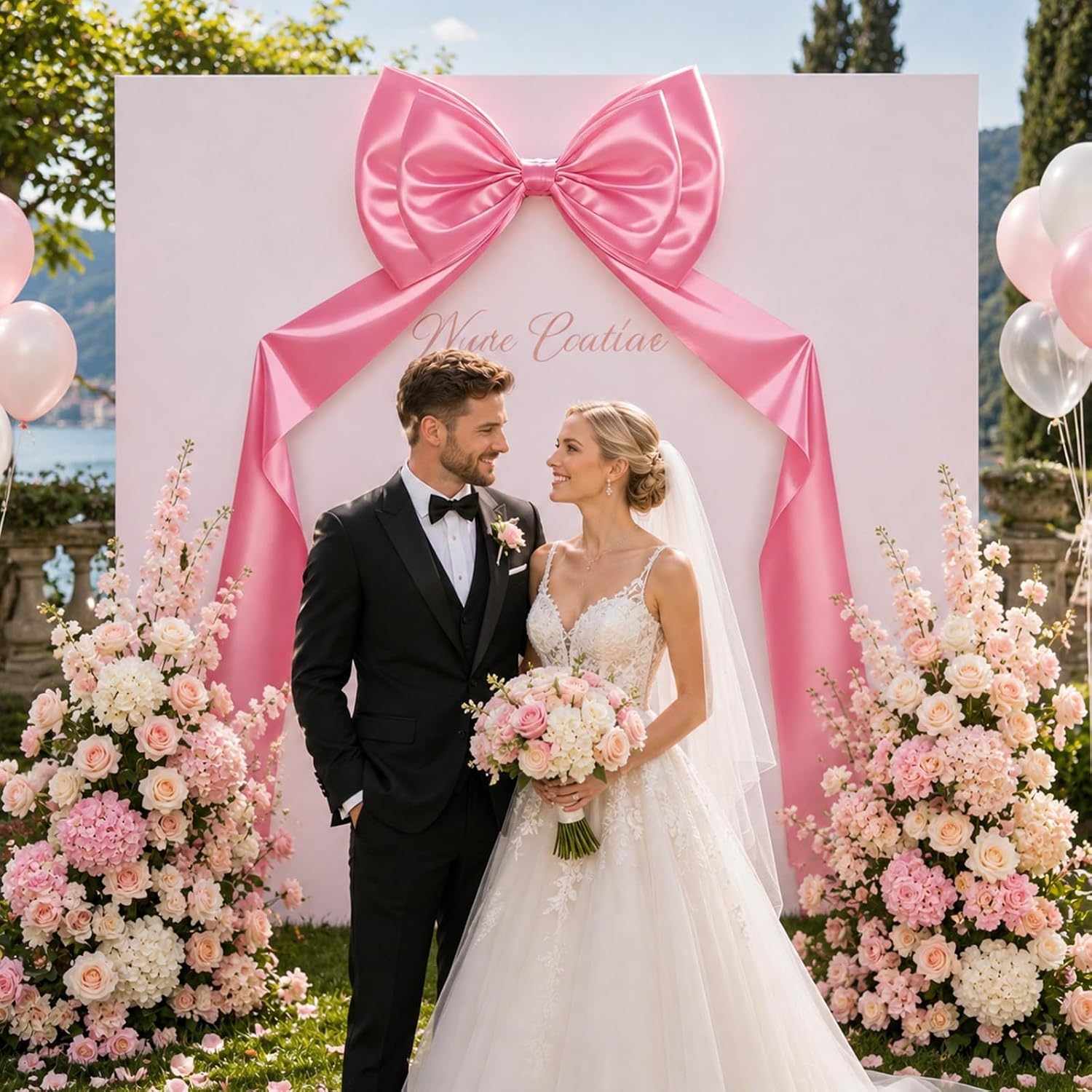 Extra Large Pink Bow Decorations 24 x 87 Inch Giant Double-Layer Pink Bows with Rope and Double-Sided Tape for Wedding Baby Shower Birthday Valentine's Day Bachelorette Decoration