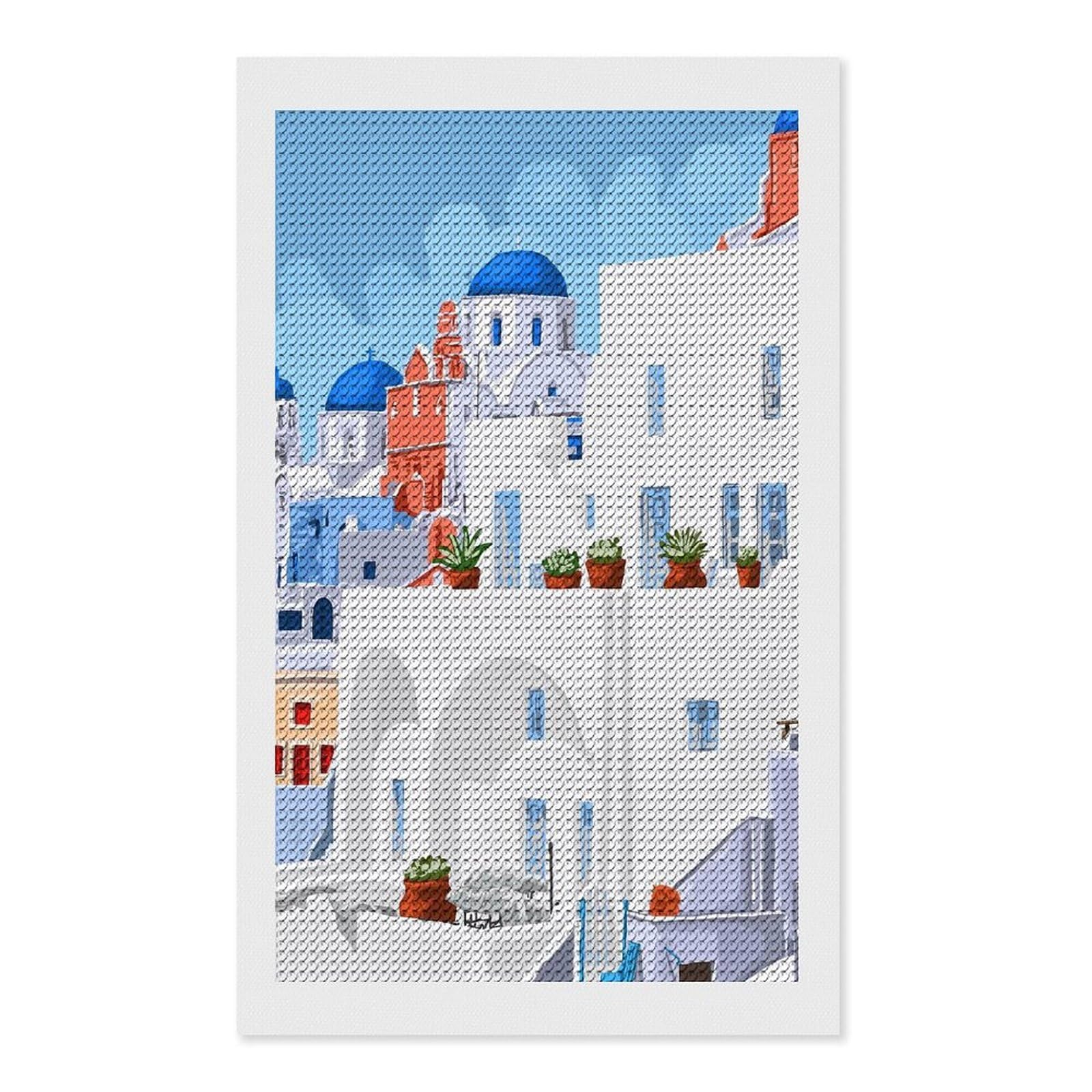 Junmoney The Santorini Vacay Diamond Painting Kit 12"x20", Easy Handmade Project, Cosy Home Accent, for Craft Lovers, Holiday Gift Idea