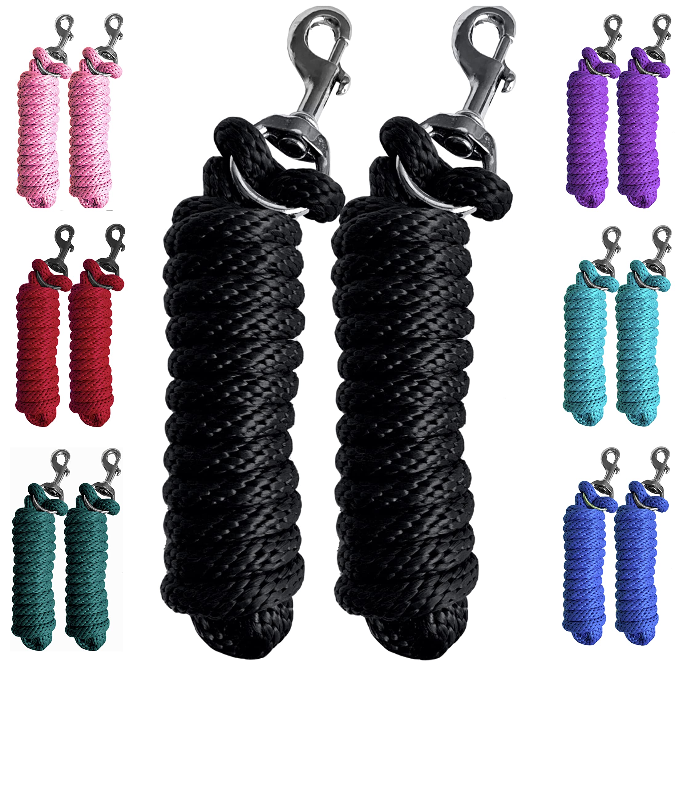 Majestic Ally Pack of 2 Solid Poly Lead Rope for Horses & Livestock – 10 Foot Long and 5/8 inch Thick - Replaceable Heavy-Duty Bolt Snap – Handmade – Soft, Broken in Feel (Black)