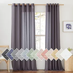 NICETOWN Faux Linen Sheer Curtains for Living Room, Grommet Elegant Semi Sheer Curtains Privacy Light Filtering Vertical Drapes for Girl's Room/Bedroom, W70 x L96, Purple Brown, 1 Pair