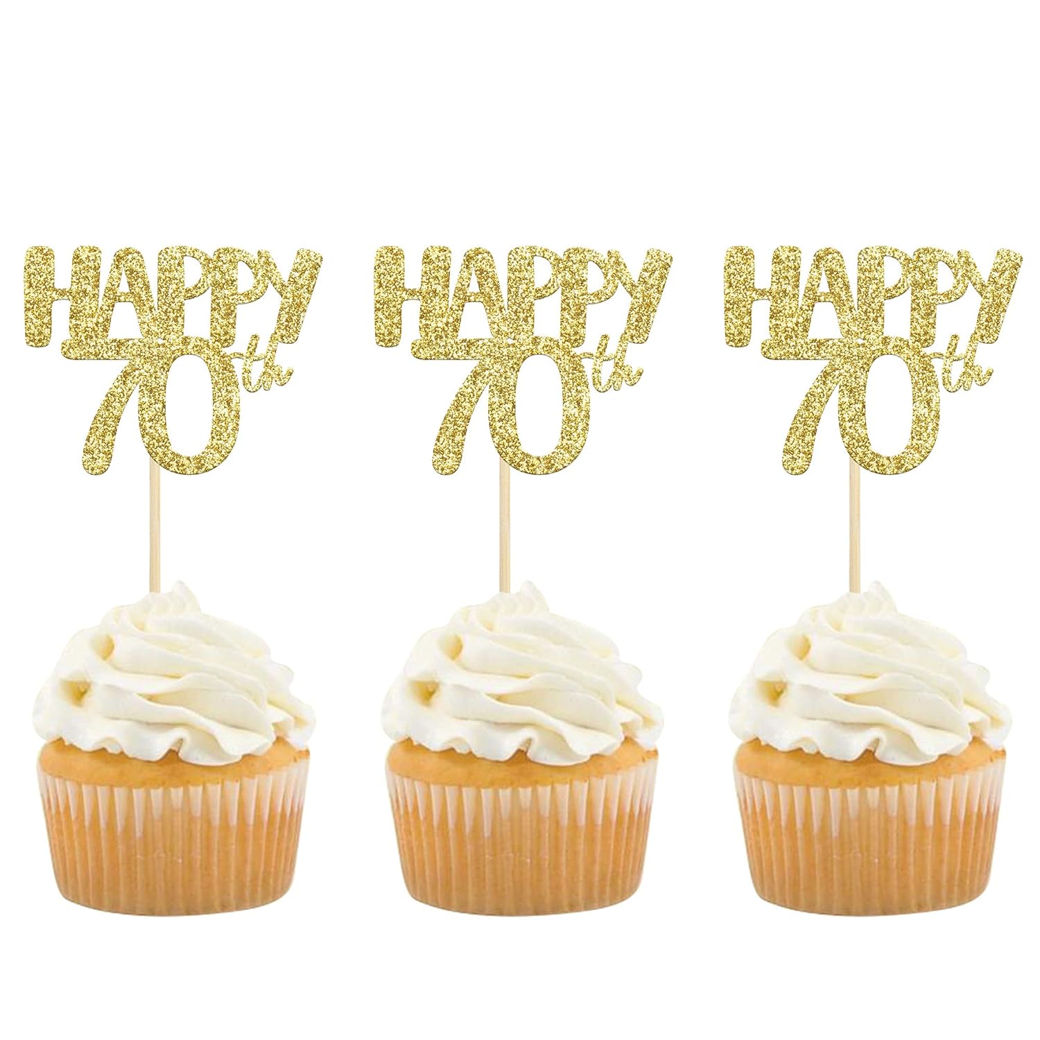 Gyufise 24Pcs Happy 70th Cupcake Toppers Glitter Number 70 Cupcake Pick Decorations