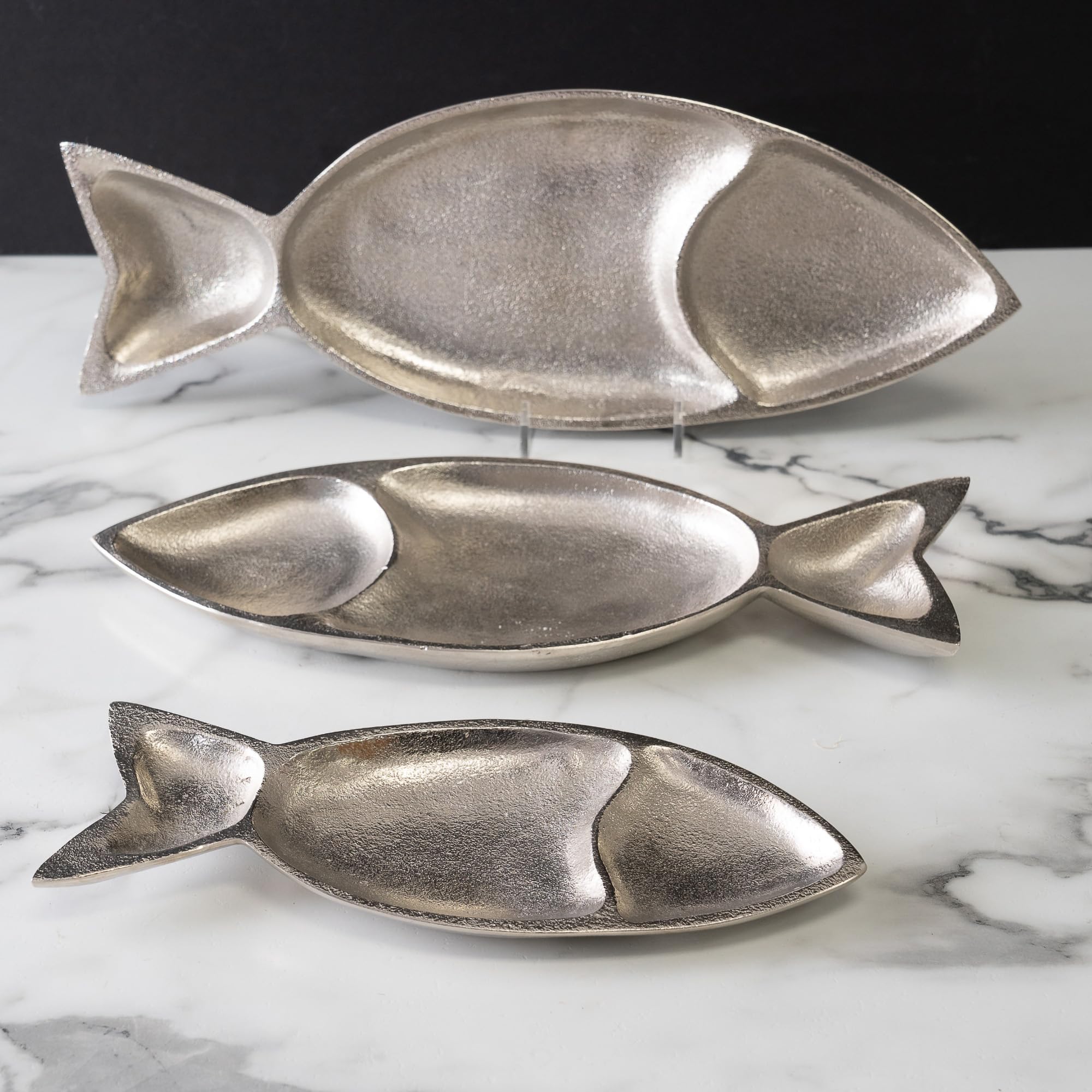 Plat De Service Poisson Vintage - Verre Et Métal Argenté - Forme Poisson