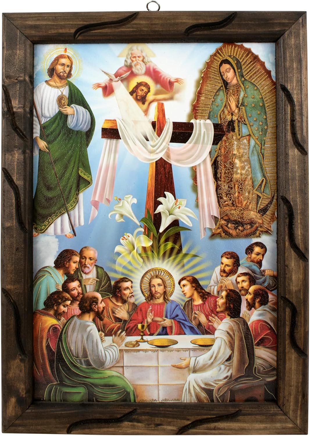 Easter ;Last Supper, Guadalupe, St Jude, Jesus, in rustic frame, Oil painting, 24''x36'', 13''x18'', 10''x12'' inches, religious art image, Virgen de Pascua Ultima Cena, V. de Guadalupe San Judas , Cuadro rustico , Home decor, wall decor (Large 24x36" inches)