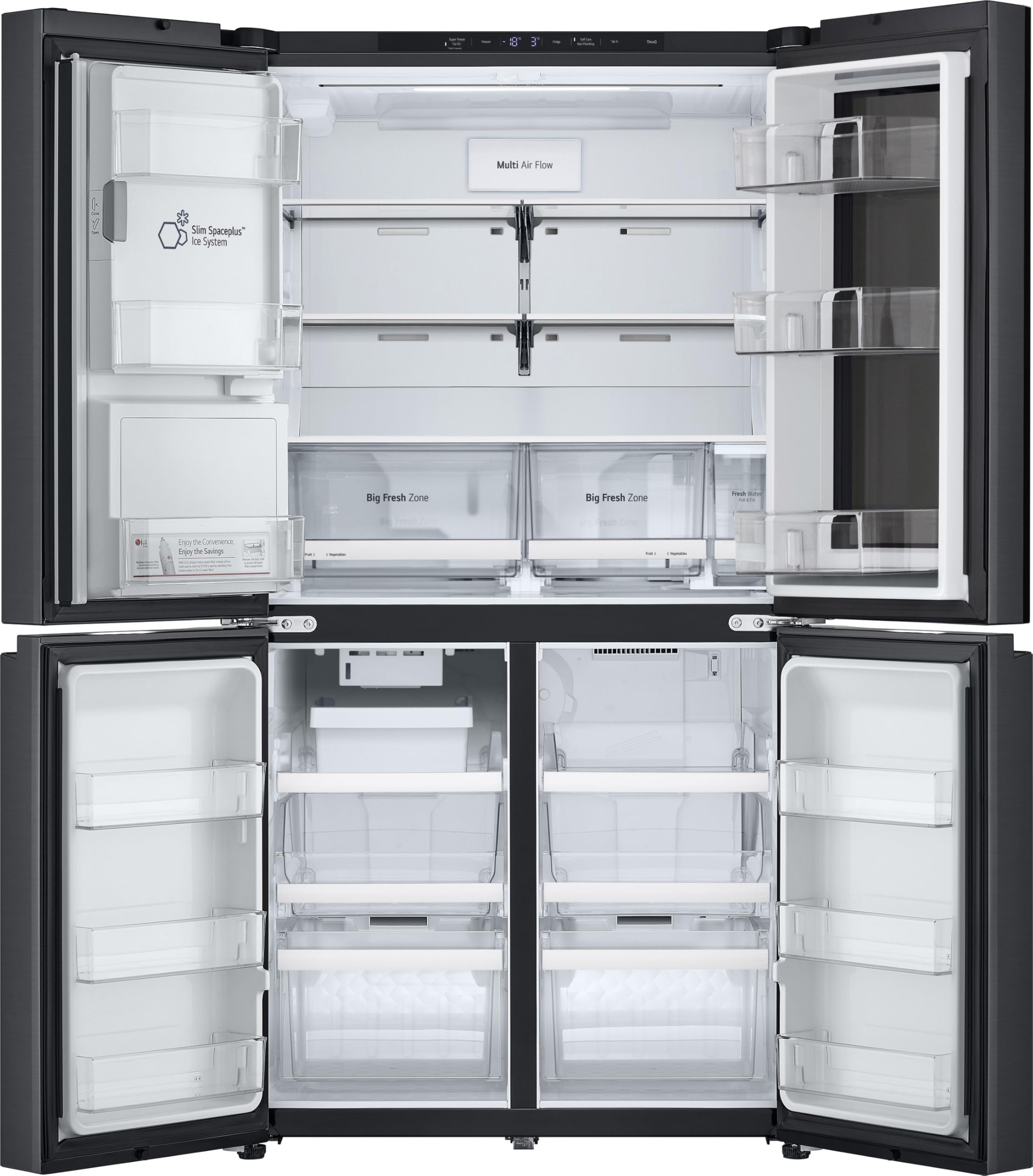 LG GMK961EV3E Multi-Door Kühlschrank mit Gefrierfach (646 L, Energieklasse E) mit InstaView, UVNano, Wassertank, LinearCooling, Total No Frost, Schwarz