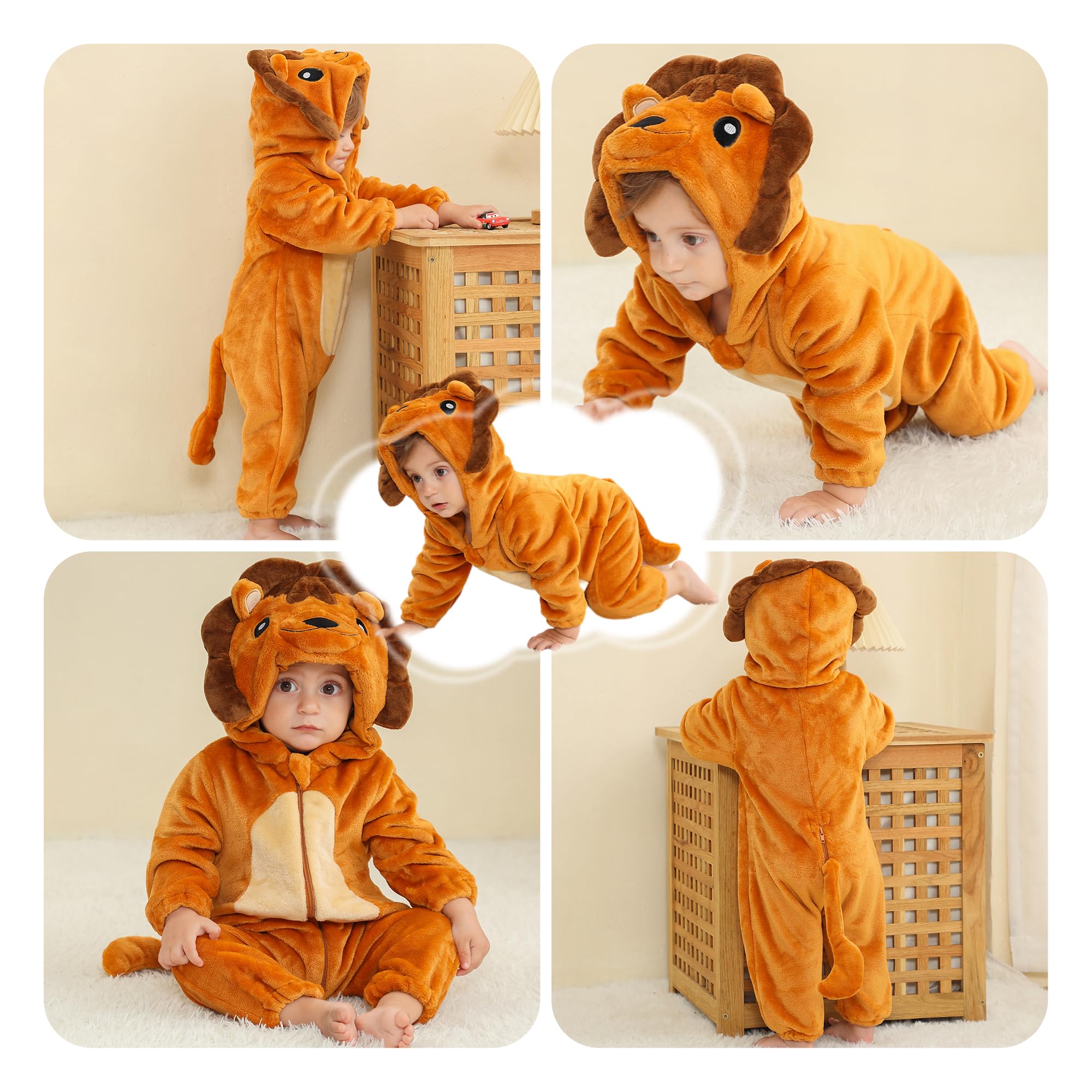 HAHASHOW Bambino Inverno Pagliaccetto con Cappuccio Neonato Inverno Animale Pigiama Flanella Pagliaccetto Ragazze Ragazzi 2-36 Mesi