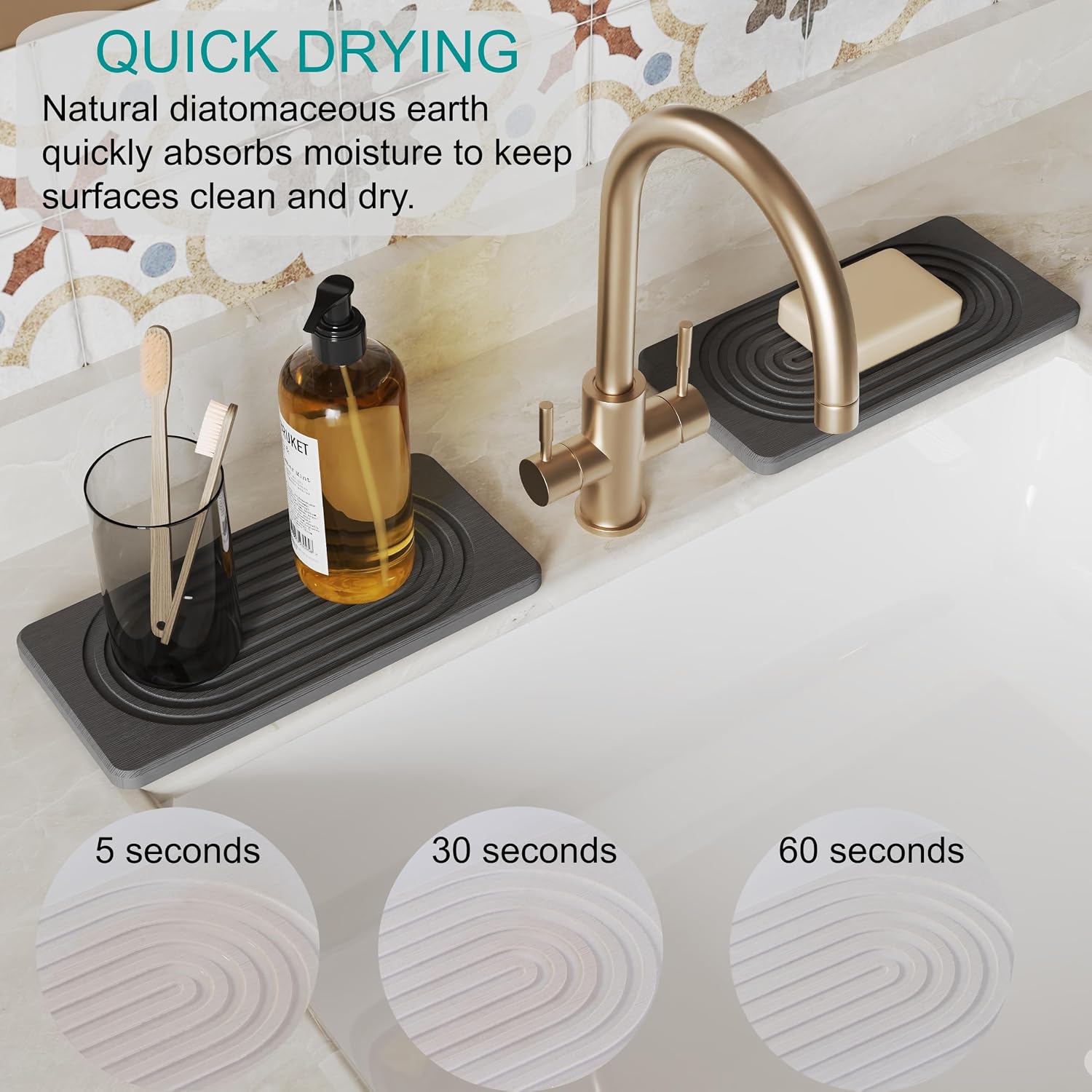 2PCS Water Absorbing Stone Tray for Sink Absorbent diatomite Coasters