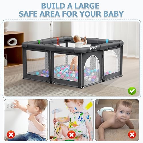 Miniatura 7 de OCATO Corralito para bebés valla portátil para patio de juegos para bebés con base antideslizante para bebés y niños pequeños corralitos de juegos