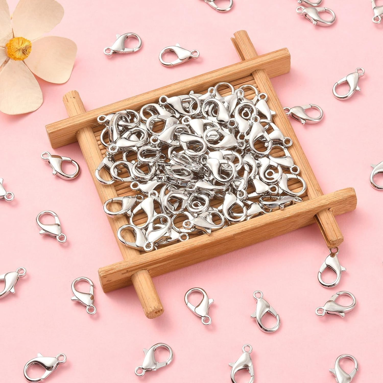 LiQunSweet 1000pcs Zinc Alloy Curved Lobster Clasps Platinum Color Plated Nickel Free Lobster Claw Clasps 14x8mm for Jewelry Making Necklace Bracelet DIY Crafting Findings
