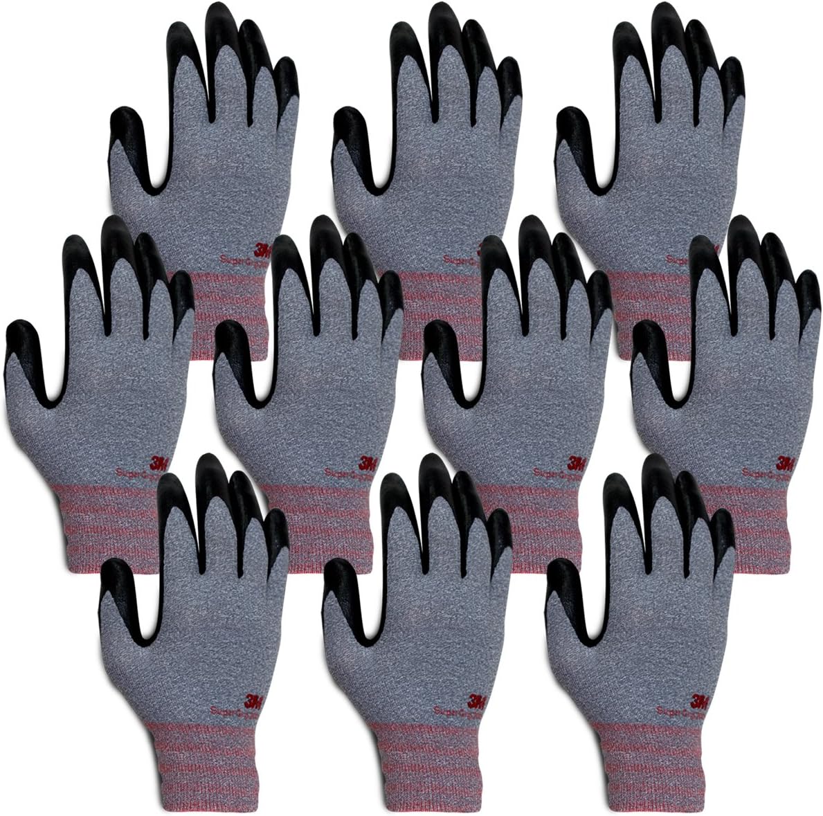 Super Grip 200 All Day Comfort Nitrile Foam Coated Work Gloves -10 Pairs (Medium, Gray)