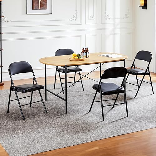 Miniatura 8 de Sweetcrispy Paquete de 6 sillas plegables, acolchadas de cuero, metal resistente, fáciles de usar y almacenar, cómodas, para exteriores e