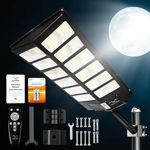 Nighthawk Lighting Farolas solares para exteriores del atardecer al amanecer, 1200 vatios, luces de inundación alimentadas por energía solar para