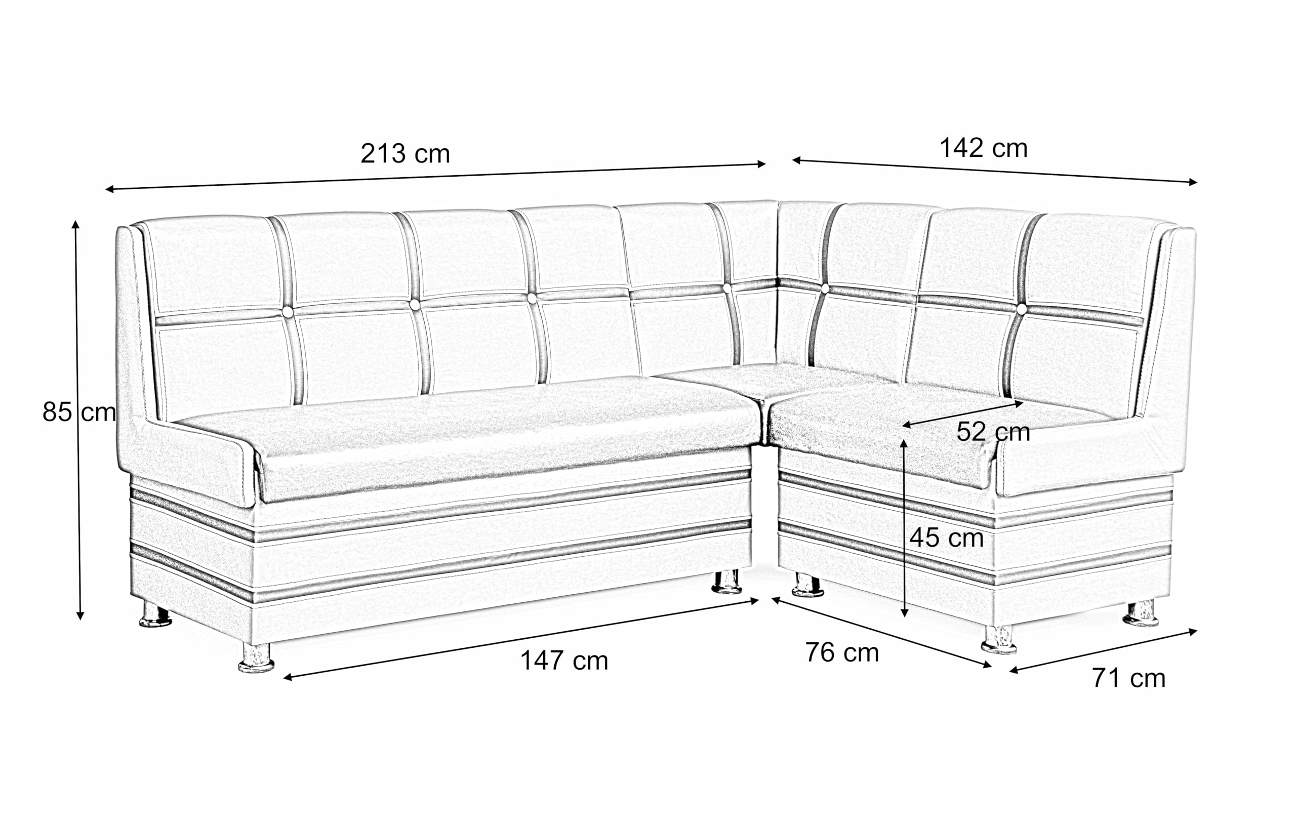 Rodnik Eckbank Korsika Maxi 213x142cm, Sitzbank gepolstert, mit Truhen, Kunstleder Schwarz Weiß, Stauraum