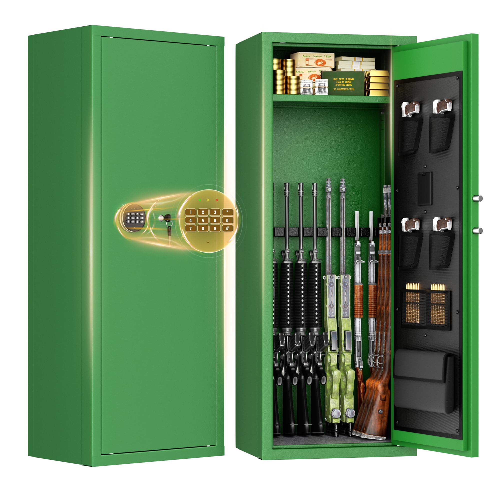 Bonusall 12-15 Green Gun Safe for Rifles,Fireproof Gun Safe for Rifles and Pistols,Rifle Safes for Home with Digital Keypad,Adjustable Shelves &amp; Handgun Pockets