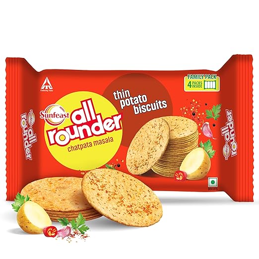 Sunfeast All Rounder, Thin, Light & Crunchy Potato Biscuit with Chatpata Masala Flavour, 282g