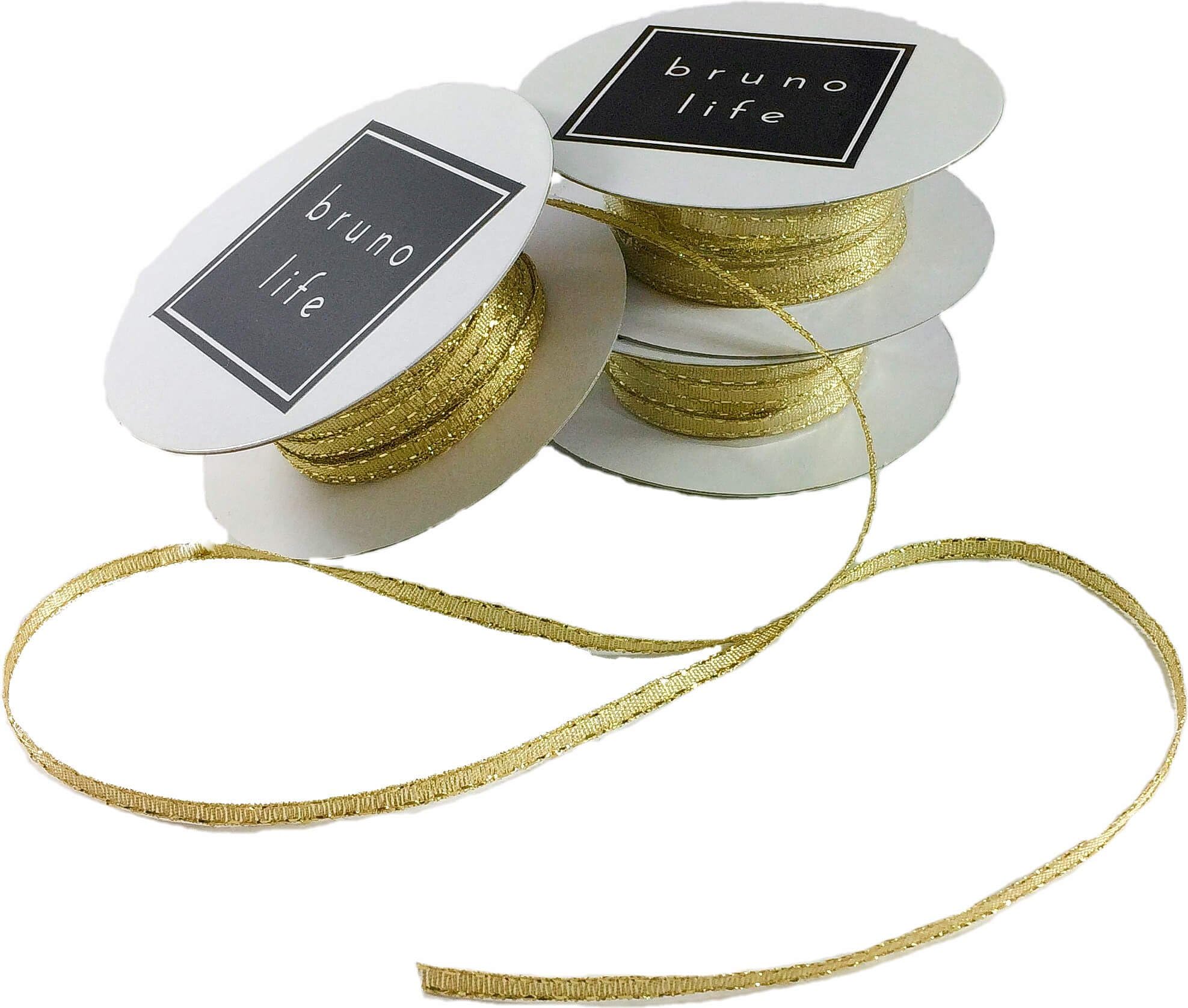 Luxurious Thin Metallic Gold Ribbon by Bruno Life 3 Count 75 Feet by 1/8 Inch Rolls for Decorations, Baby Showers, Weddings, Gift Wrap, Crafts, Balloon String