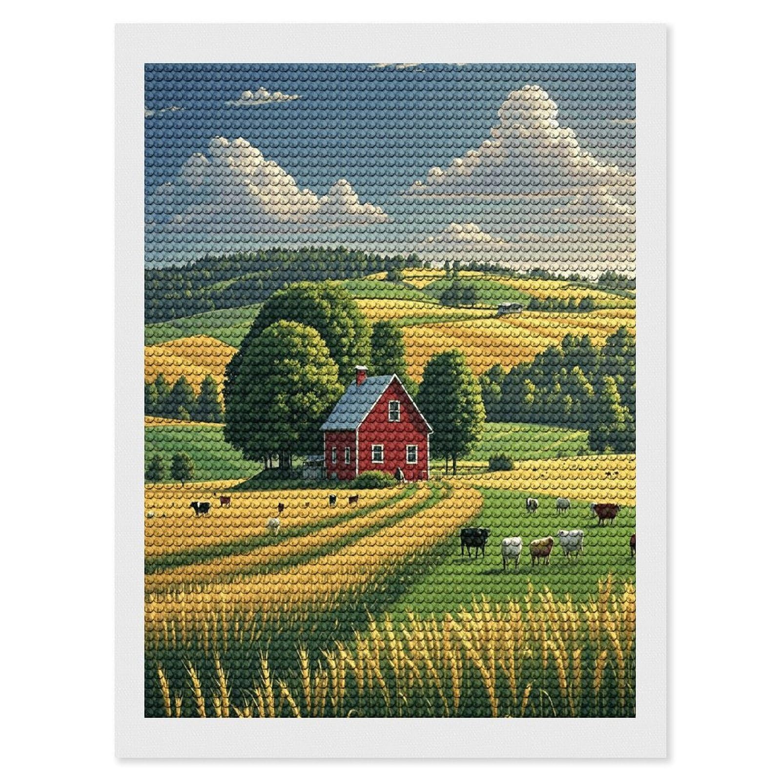 FekiLoot Country Farm Diamond Painting Kits for Beginners DIY Diamond Art Kits for Adults Full Drill Round Diamond Dot Gem Art Painting Fun DIY Crafts for Home Kitchen Wall Decor Gift 12"x16"