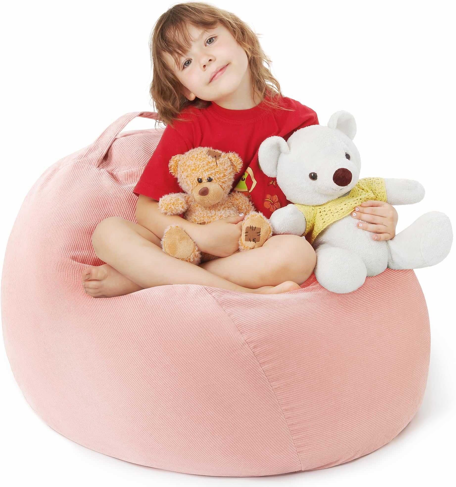 EXQ HomeStuffed Animal Storage Kids Bean Bag Chair Cover (No Filler) Washable Ultra Soft Corduroy Pink Bean Bag Cover for Organizing Plush Toys or Textile, Sack Bean Bag for Adults, Teens (XL)