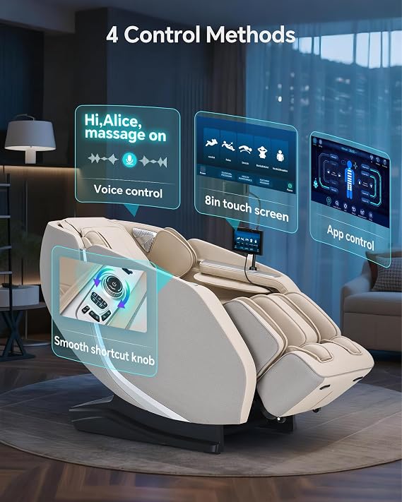 4D Smart Massage Chair Full Body - Zero Gravity Massage Chair Recliner with 53 SL Track, 15 Auto Modes, Body Scan, Heat & App Control - Luxury Shiatsu Massager for Sports Recovery & Home Office,Beige