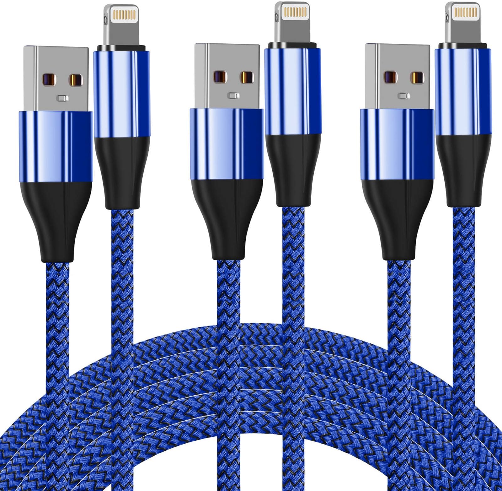 FEEL2NICE iPhone Charger Cable [MFi Certified] ，(3 Pack 10 Foot) Nylon Braided Lightning Cable, iPhone Charging Cord USB Cable Compatible with iPhone 11/Pro/X/Xs Max/XR/8 Plus /7 Plus/6/ iPad （Blue）