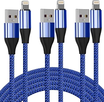 FEEL2NICE Short iPhone Charger [MFi Certified], 3 Pack 1 feet Short Lightning Cable & Data Sync Fast 1 Foot iPhone Cord Compatible with iPhone Xs max/xr/x/8/8 Plus/7/7 Plus/6/6s Plus/5s/5,iPad Blue