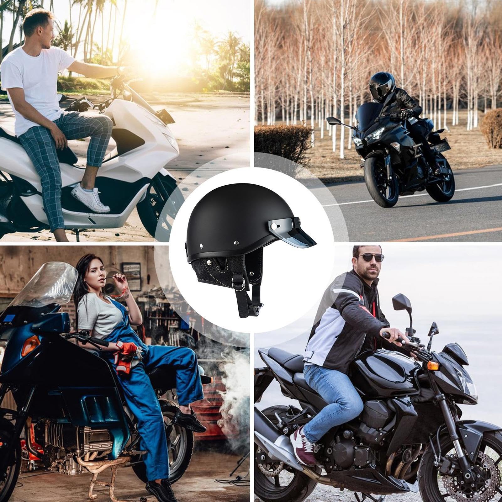 Mezzo casco da moto | Casco da moto per adulti, sistema di ventilazione protezione parasole per pendolarismo skateboard