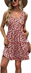 WIHOLL Women's Summer Dress A-Line Sleeveless Casual Sundress with Pockets Floral/Solid