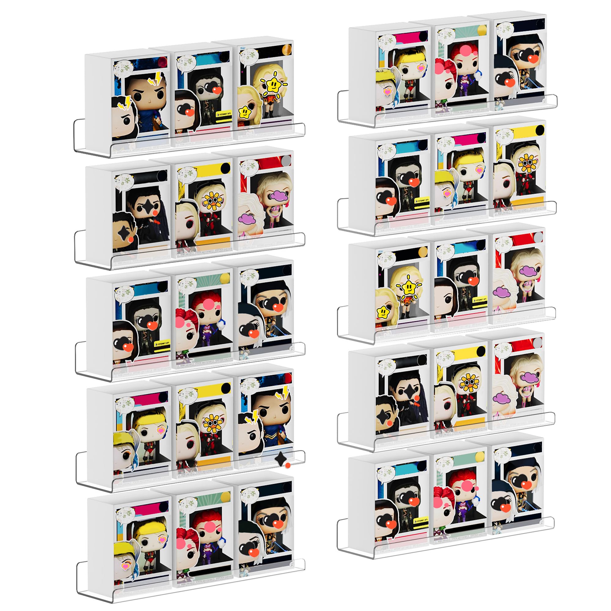 upsimples 10 Pack Acrylic Shelves Wall Organizer and Storage, 15" Display Shelf for Figure, Toy Cars, Perfume, Kids Bookshelf for Bedroom, Nursery, Craft Room, ClearClimeCo Certified