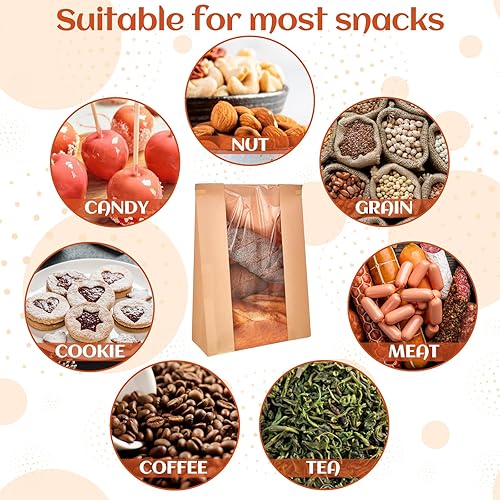 Miniatura 5 de Honoson Bolsas grandes de papel kraft para panadería con ventana, bolsas de pan de pan, bloqueo de estaño, embalaje de galletas para pan casero con