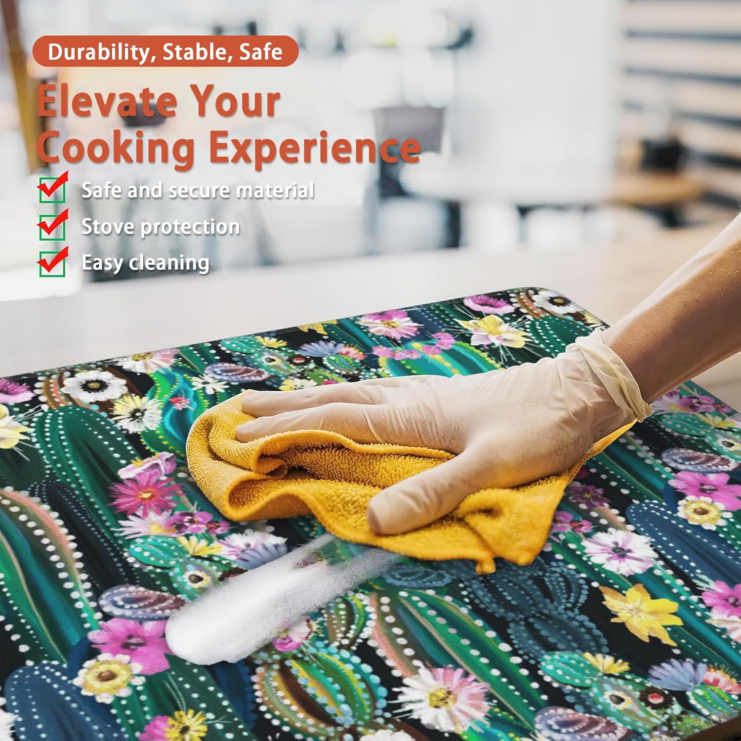 Tropical Cactus Stove Top Covers for Electric Stove, Flowers Glass Cooktop Cover Protector,Anti-Slip Heat Resistant Range Cooktop Cover Mat 28"x19.5"