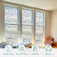 Vista 4 de Película de ventana tipo vidrio manchado Película de ventana arco iris Película de privacidad de ventana, burbuja transparente iridescente