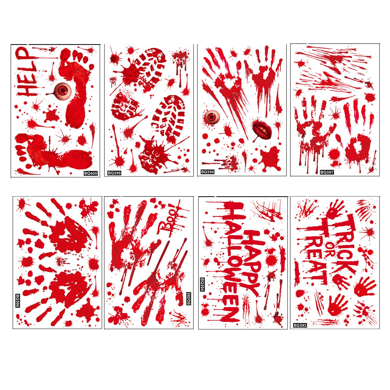 Buxuaaaa Halloween Not Glues Cling Decorations 8 Sheets Realistic Bloody Handprint Footprint Sticker for Glass Doors Party Decors Scary Footprint Window Clings
