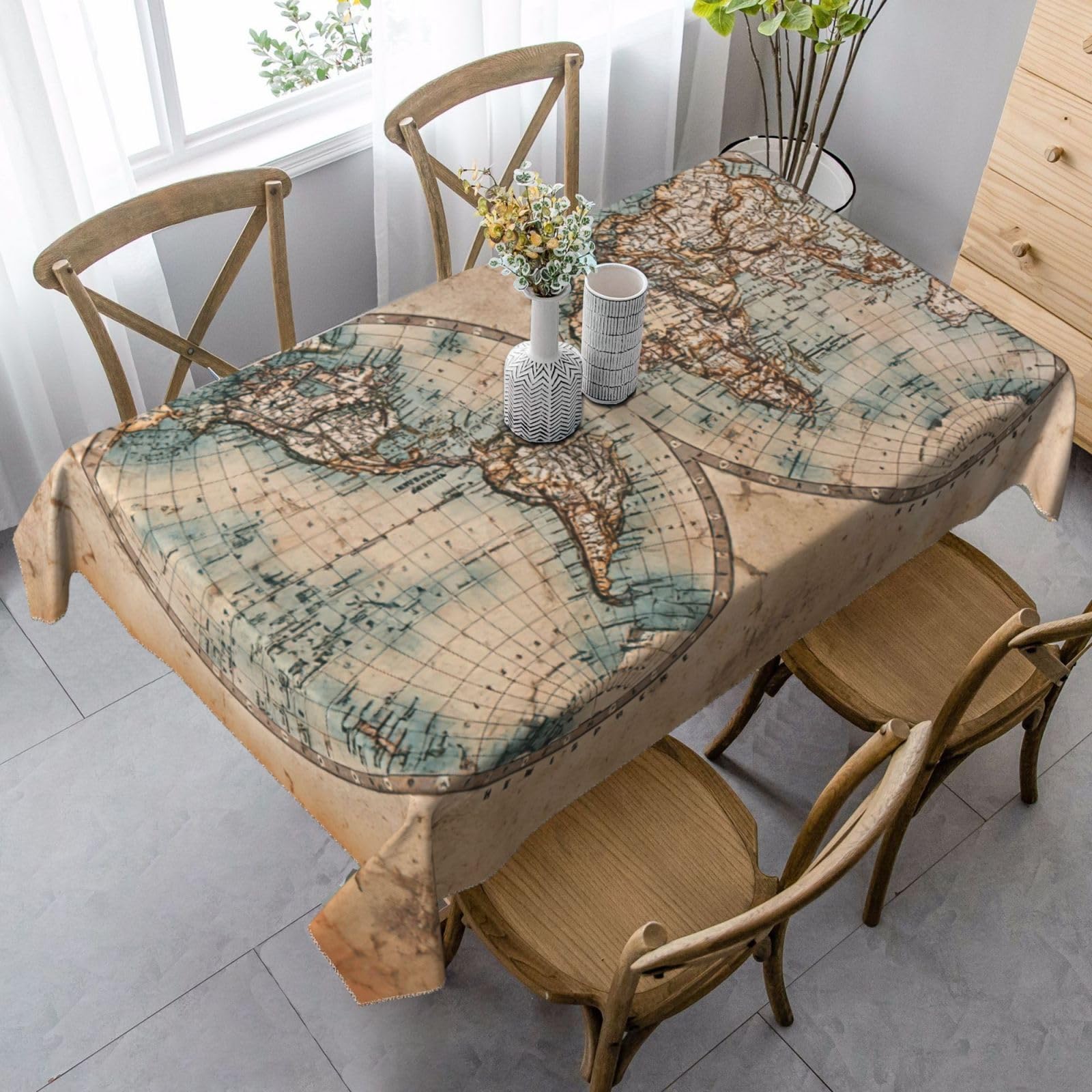 Uusnwaa Rectangle Old Stained World Map Print Tablecloth,35 X 55 Inch,Wrinkle And Stain Resistant Washable Table Cloth For Dining/Party/Home