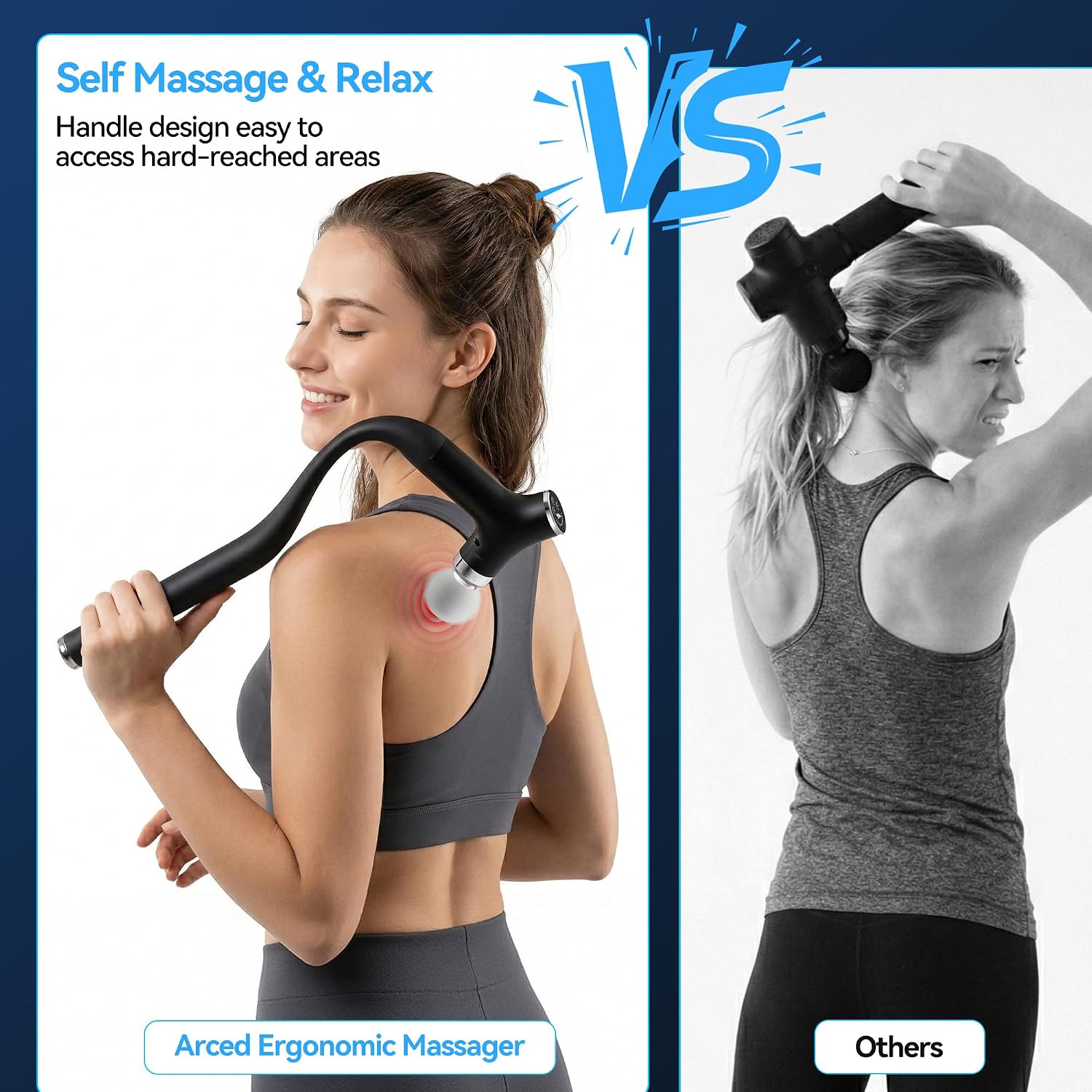 2-in-1 Detachable Massage Gun Deep Tissue, Ergonomic Extension Handle Back Massager for Hard-to-Reach Areas, 12-Speed Percussion Muscle Massager for Shoulder Waist Thigh Legs