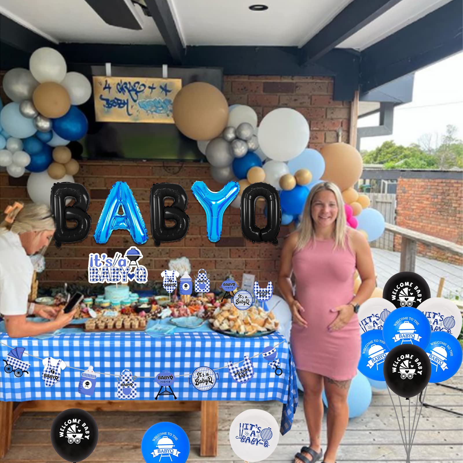 BBQ Baby Shower Decorations For Boys - Baby Q Backdrop, Balloon Garland Kit, Blue & Yellow Theme With Sunflowers - View #4