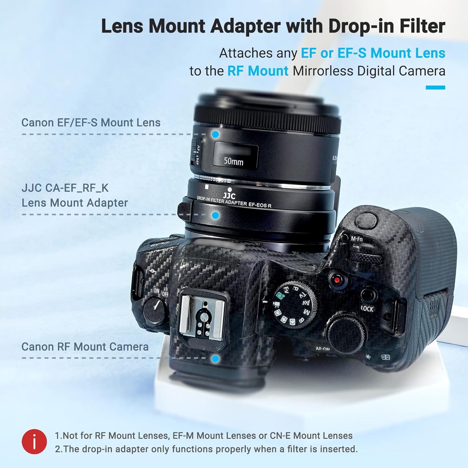 JJC EF-EOS R Adapter mounted on a Canon RF mount camera with an EF lens