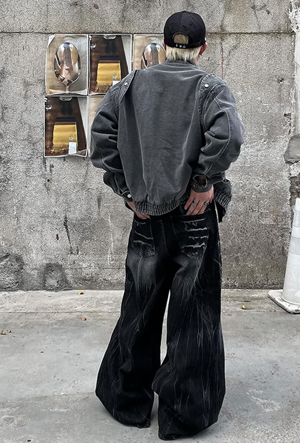 jupkem Y2K Baggy Jeans for Men Women Wide Leg Distressed Pattern Aesthetic Denim Pants Punk Gothic Hip Hop Streetwear