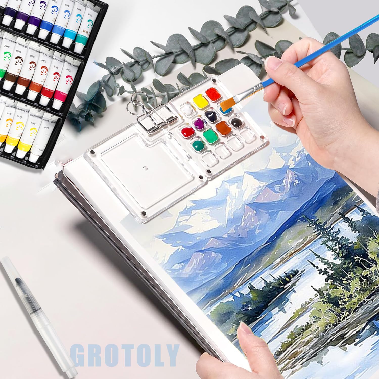 Kit Aquarelle Portable Tobios Mini - Palette Voyage, Peintures, Stylos Et Carnet - Parfait Pour Artistes Nomades