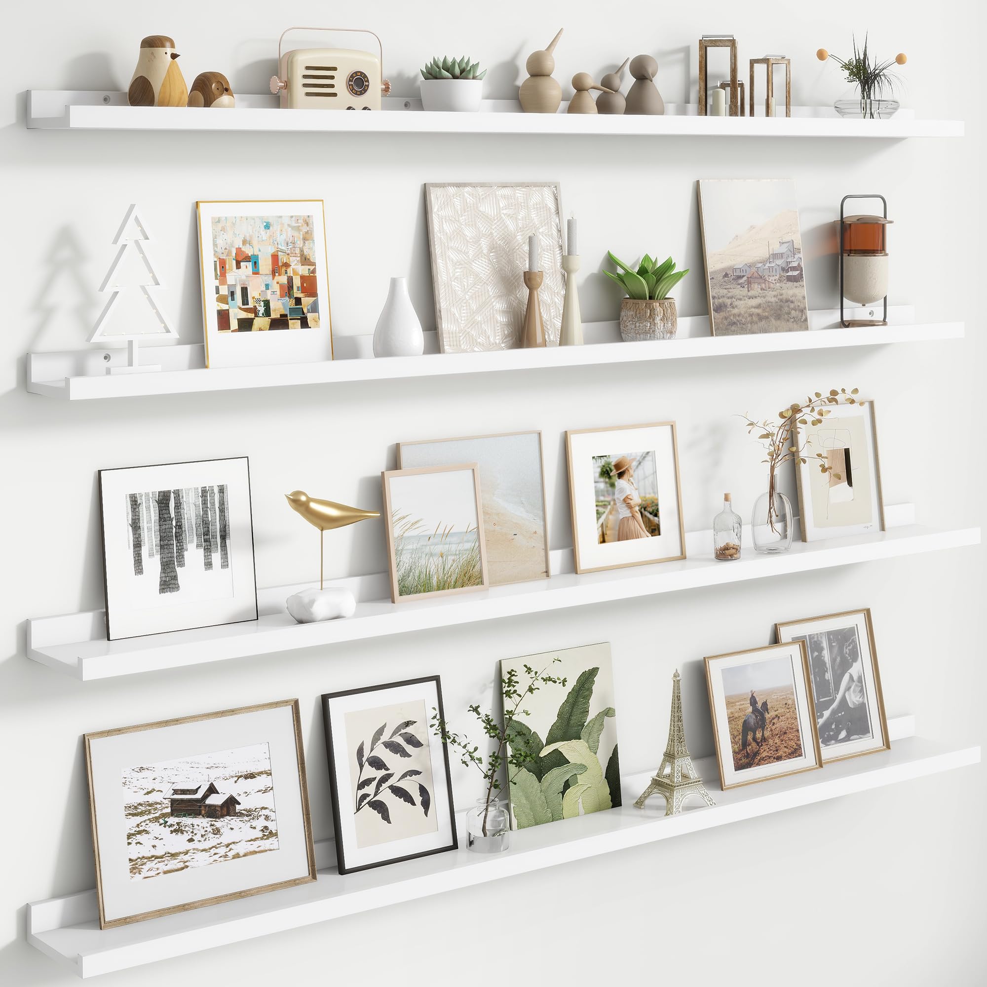 Floating Picture Ledge Shelves Set of 4, 56 Inch Long Large Nursery Book Shelf for Toys Storage Kids Bookshelf Wall Mounted Living Room Bedroom Decor