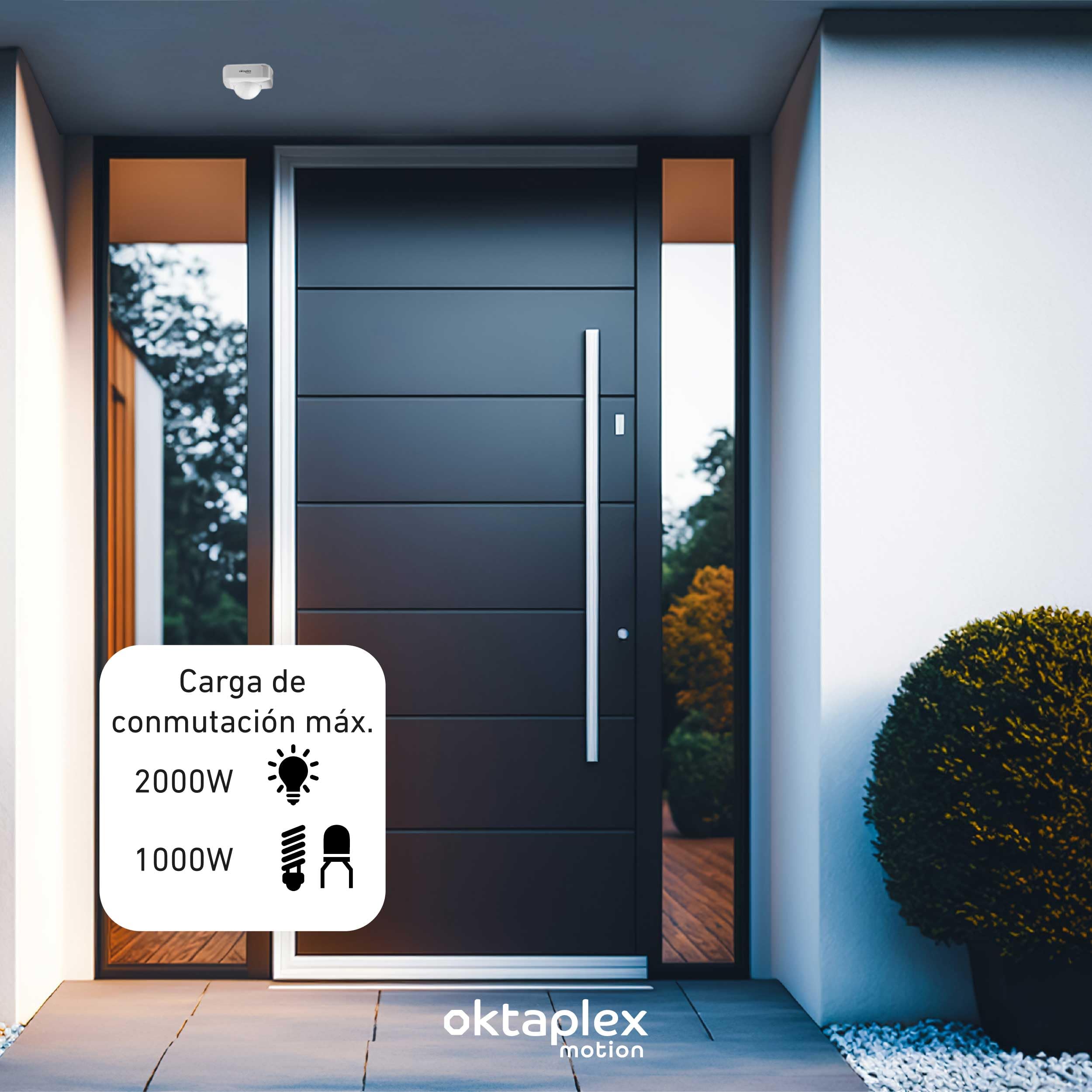Oktaplex Tim - Juego de 2 sensores de movimiento para exteriores (360 grados, incluye mando a distancia, IP65, 230 V), color blanco