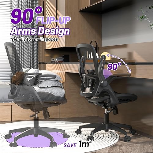 Miniatura 6 de Moderno asiento de malla para oficina en casa, silla de escritorio con ruedas giratorias y soporte lumbar ajustable en altura para adultos