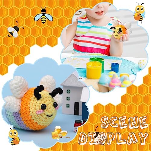 Miniatura 7 de Hssugi Kit de ganchillo para principiantes, kit de animales de ganchillo con tutoriales en video paso a paso, abeja de color, kit completo de inicio