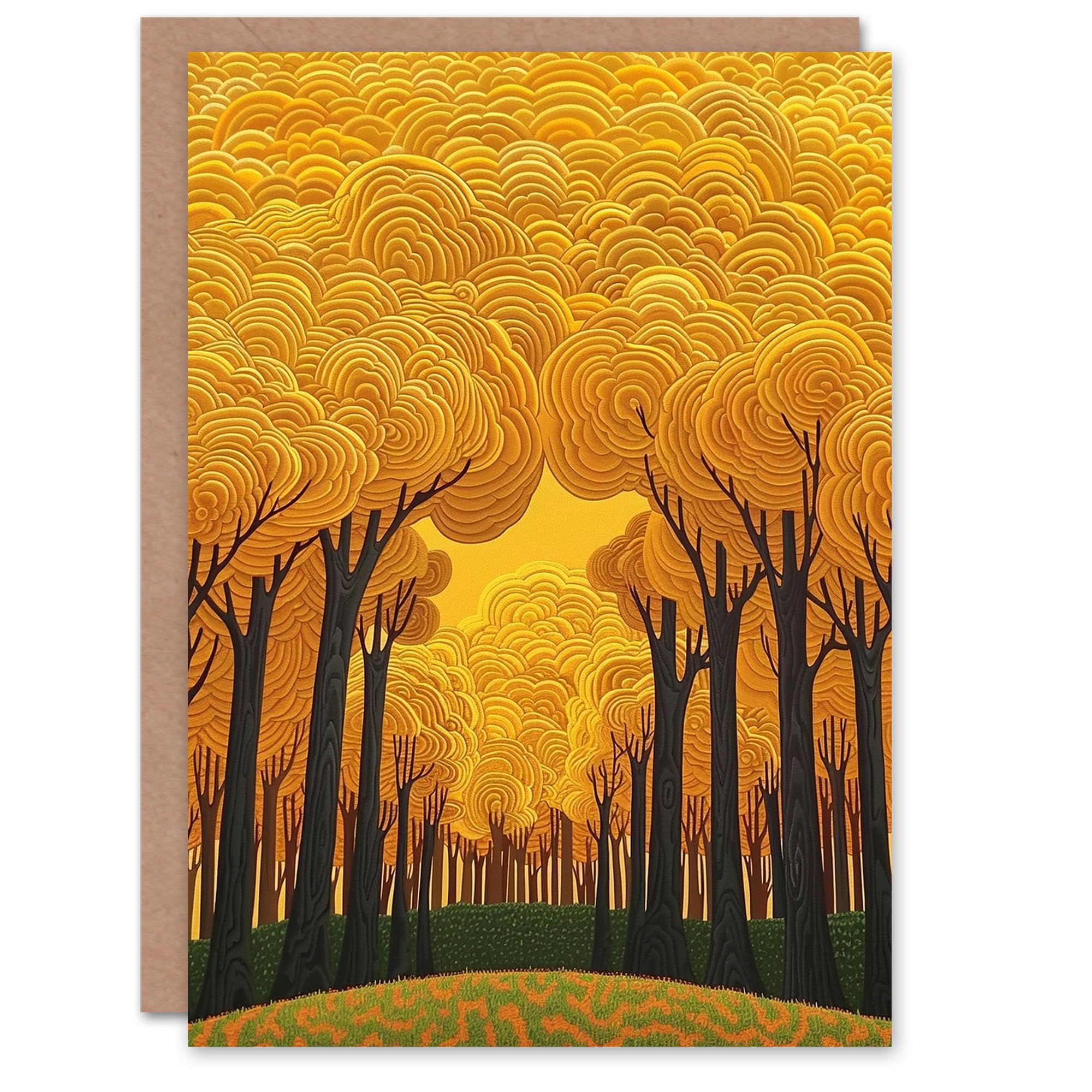 Artery8 Birthday Card Sunset Golden Forest Summer Trees Magical For Him Her Man Woman Girl Boy Wife Husband Greeting Card