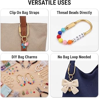 Tiezzi 6 Pack Gold Carabiner Key Ring Clips, Brass Screw Lock Keychain Holders and Bag Charm Holders for Handbags & Purses