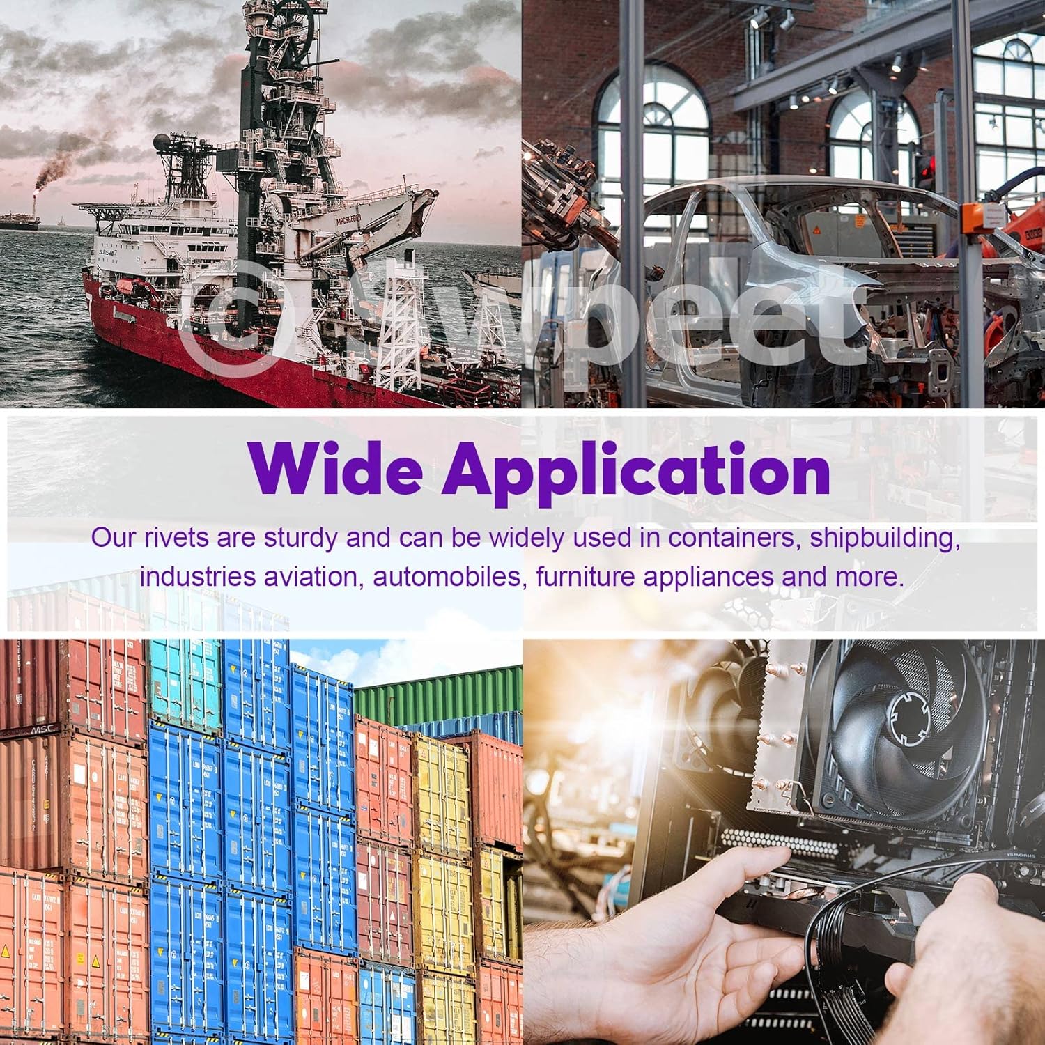 Swpeet 240Pcs 3/16" x 3/8" / 1/2" / 5/8"/ 3/4"/ 1" Large Flange Aluminum Blind Rivets Kit, Silver Pop Rivets Open End Type Pop Rivet for Indoor and Outdoor Use