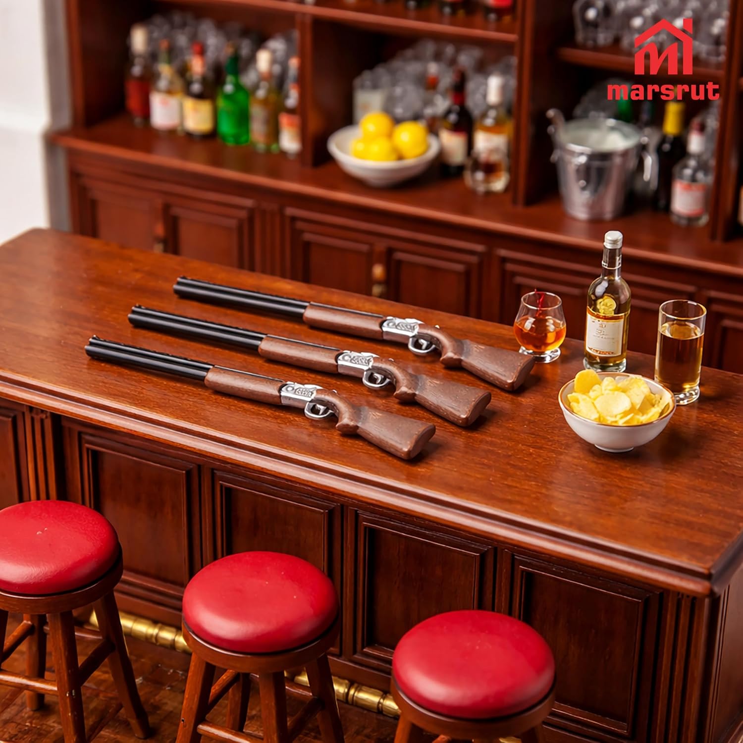 4pcs Miniature Gun Dollhouse, 1/12 Scale Rifle Models, Tiny Fake Sniper Accessory, Mini Hunting Shotgun Figurine Miniatures Parts Items for Small Retro Garden, Western Farm Decoration, Crafts, Short image 5