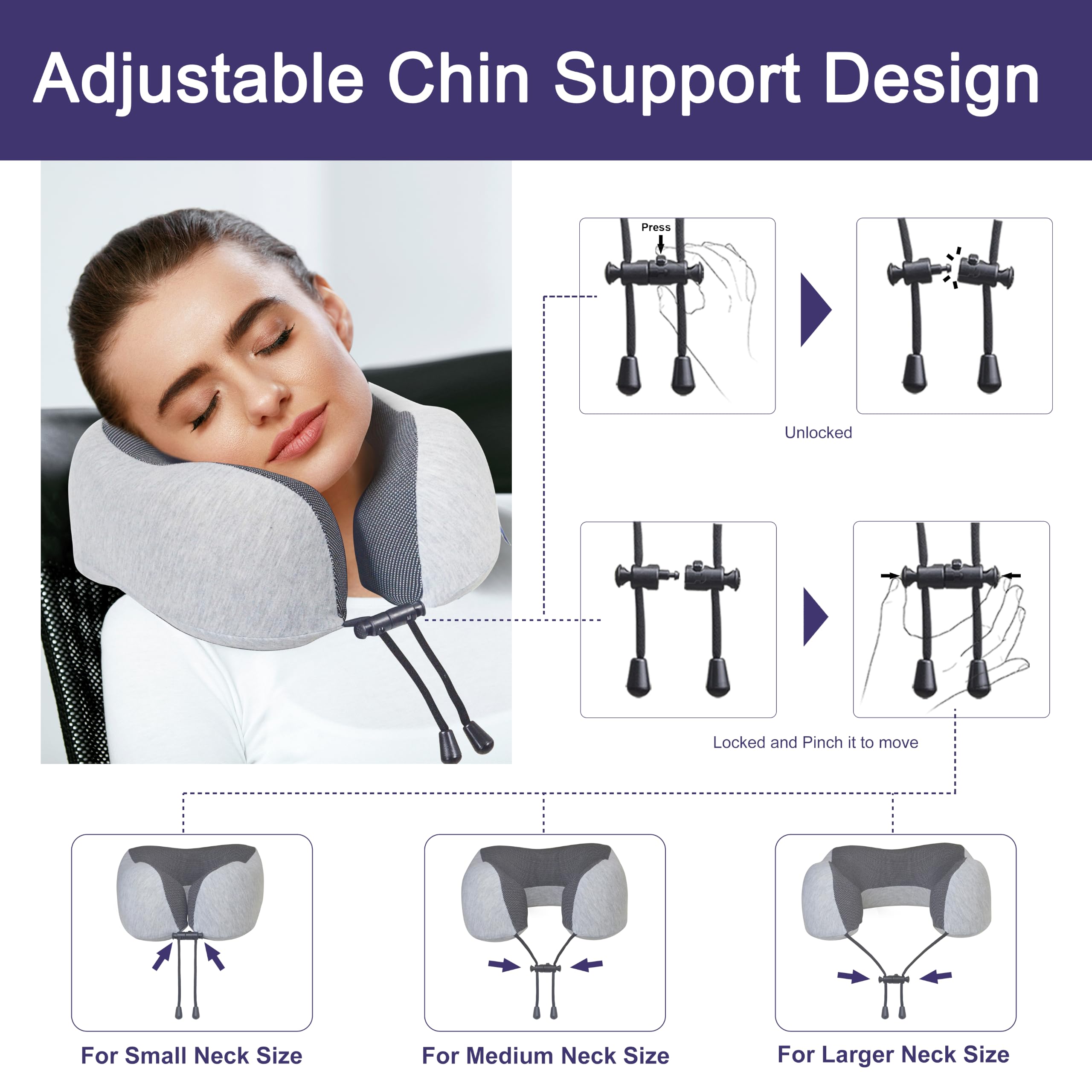 napfun Neck Pillow for Traveling, Upgraded Travel Neck Pillow for Airplane 100% Pure Memory Foam Travel Pillow for Flight Headrest Sleep view 6