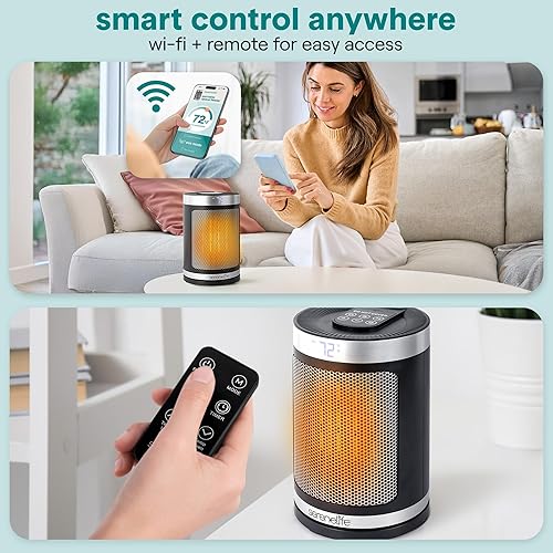 Miniatura 4 de SereneLife Calentador de espacio portátil  Calentador eléctrico de interior de 1500 W con termostato, control remoto, temporizador de 12 horas,