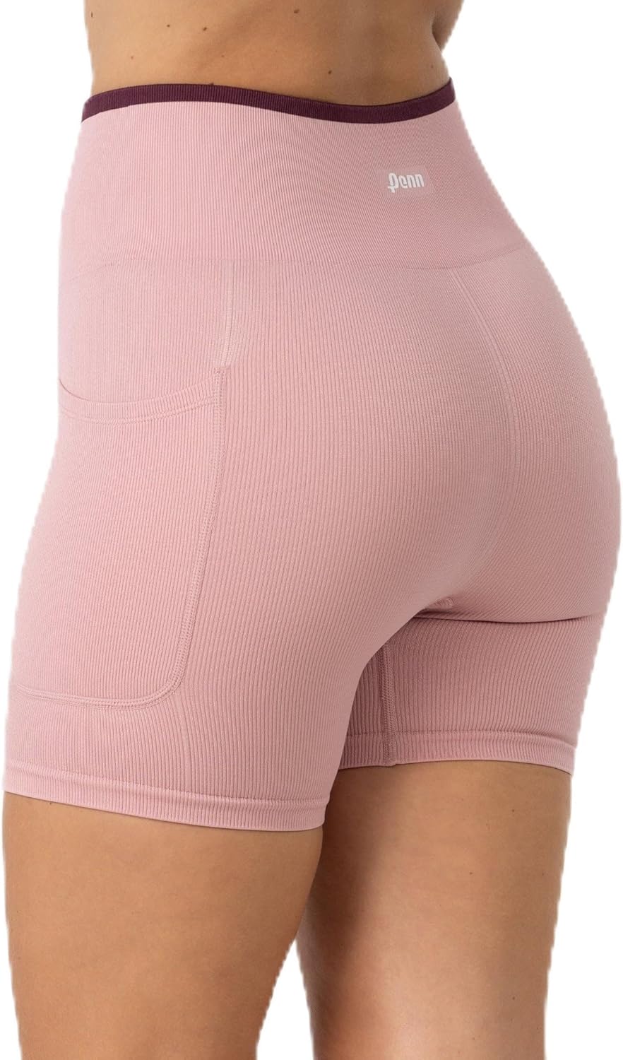 Penn Women’s High Waisted Rib Biker Shorts with Side Pocket - Soft Stretch Workout Shorts for Gym, Running, Yoga & Athleisure