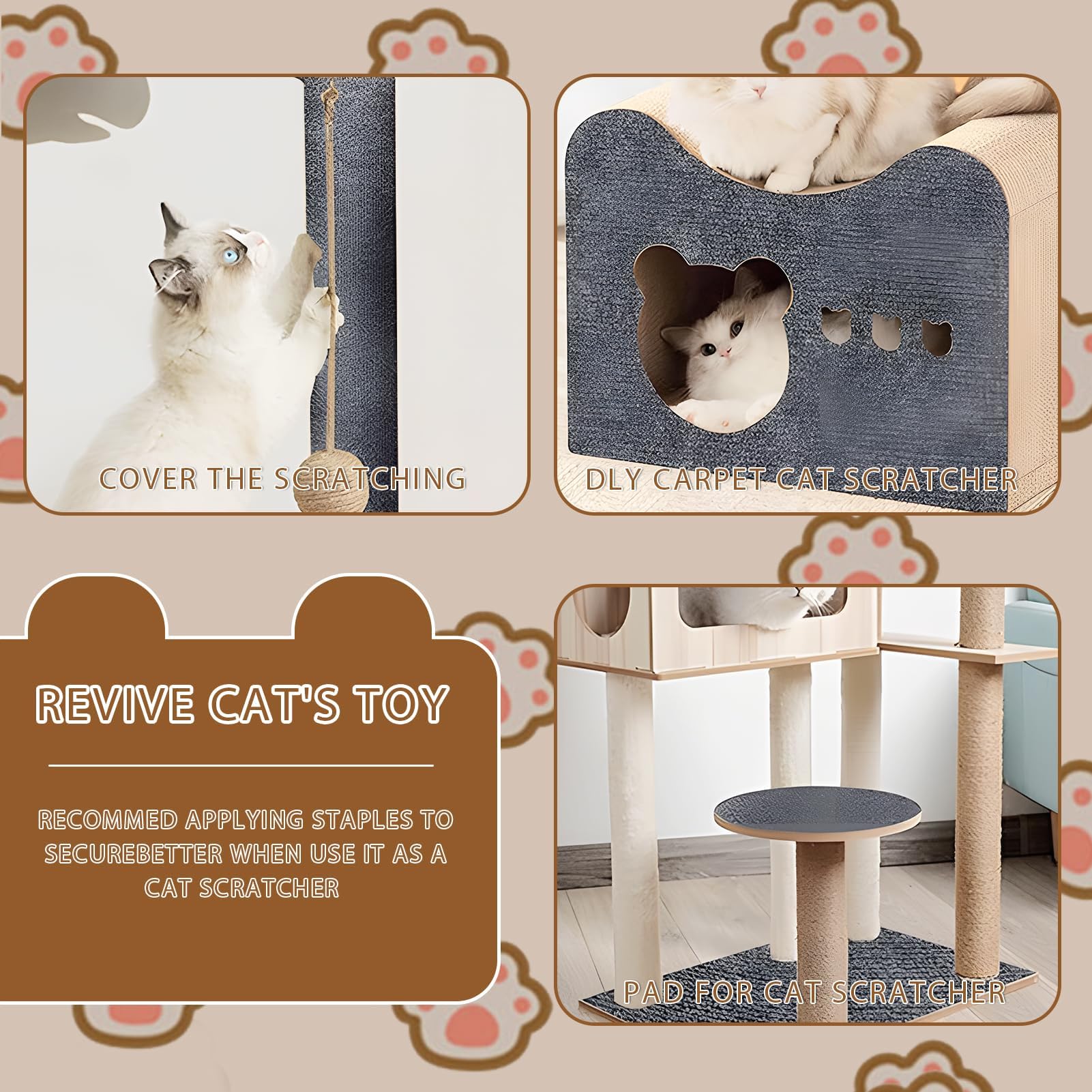 Tappetino Antigraffio Per Gatti - Autoadesivo, Ritagliabile 40x100 Cm, Beige - Foto 7